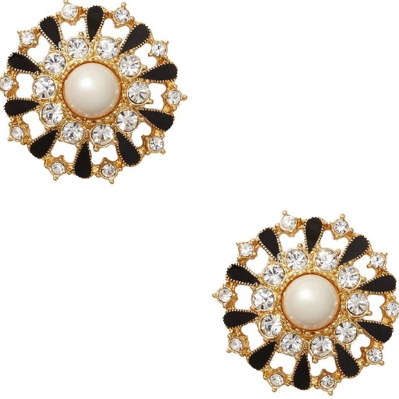 Kate Spade Tuxedo Pearls Black/ Crystal/ Cream Pearl Stud Earrings - Picture 6 of 6
